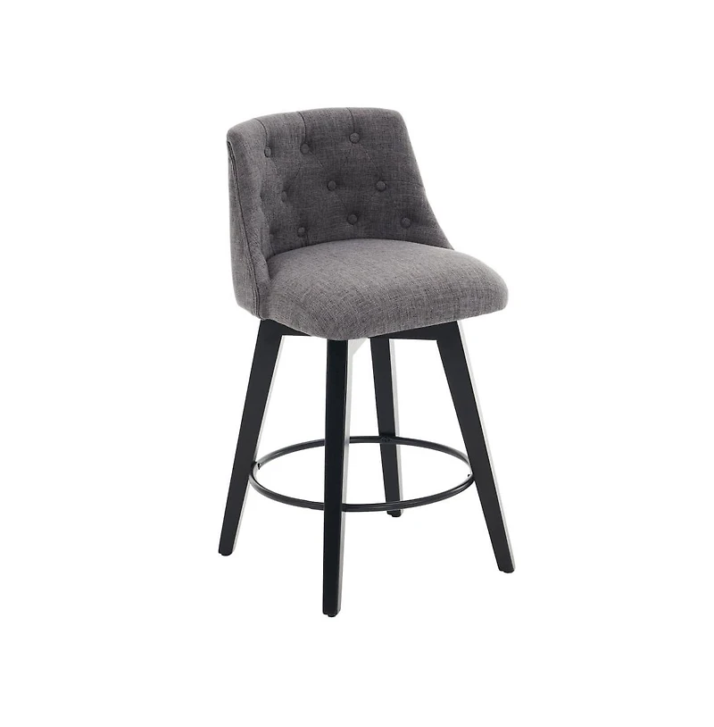 Set of 2 Swivel 25'' Counter Height Stools, Linen Upholstered Kitchen Island Chairs with Tufted Back -The Pop Home