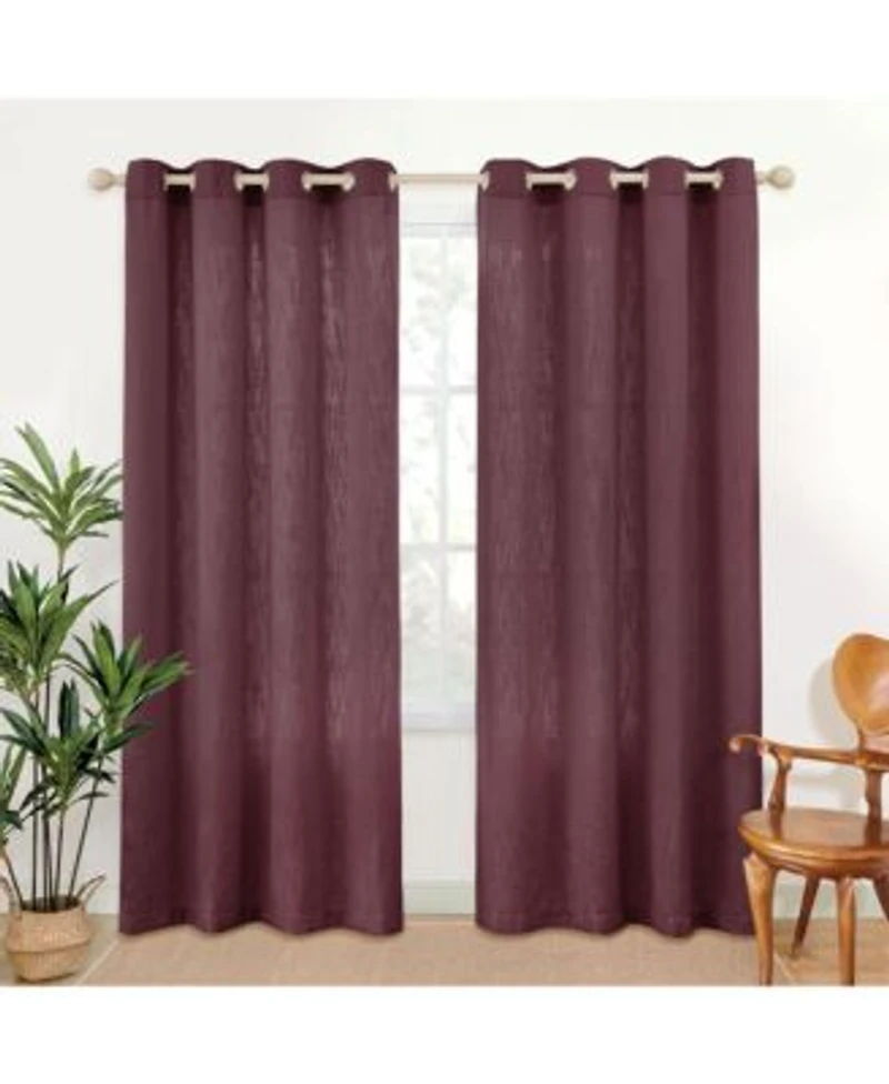 Awesome Home Linen Blend Privacy Light Filtering Texture Grommet Pair 2 Panels
