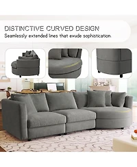 Three Indoor Cushioned Combination Sofas with Pillows and Curved Seat, for Living Room, Study Apartment