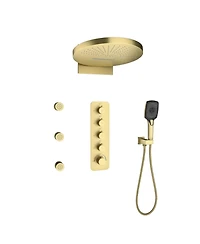 Casainc Two Functions 16 Inch Wall Mounted Thermostatic Shower System With Body Jets 3-functions Handheld
