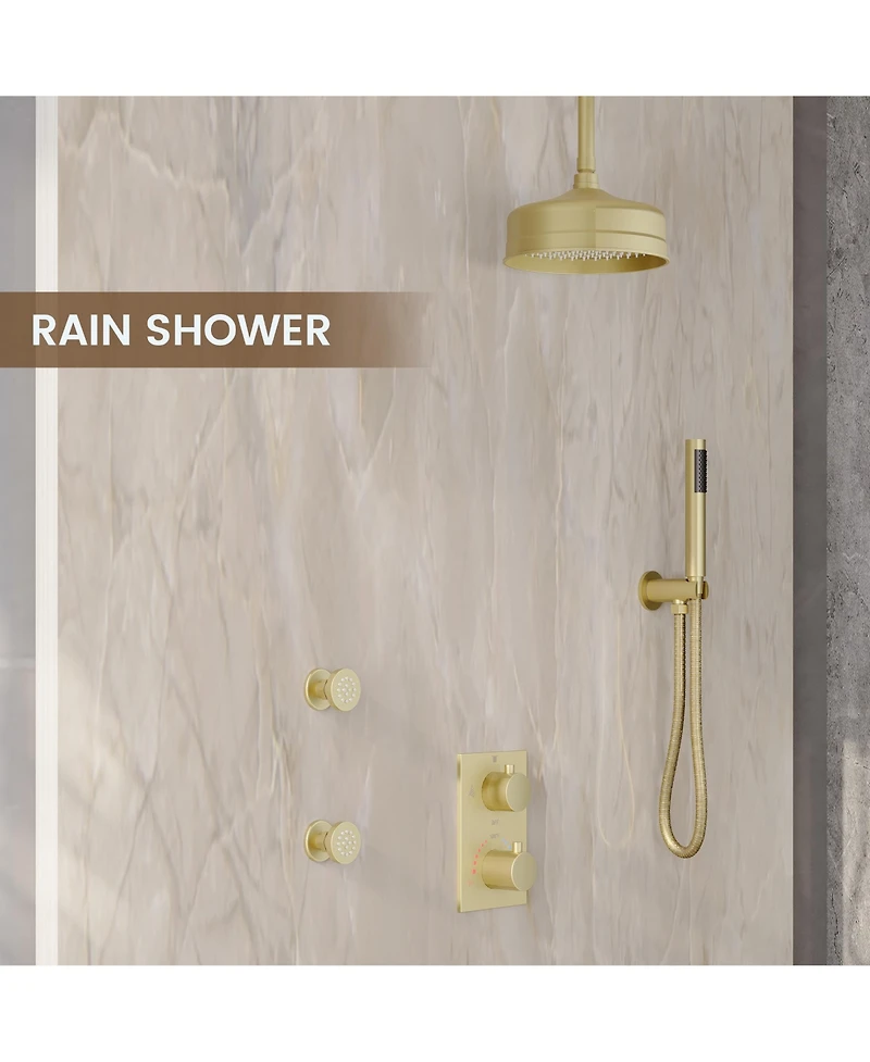 Casainc 8 Inch Ceiling-Mounted Thermostatic Shower System With Body Jets Handheld