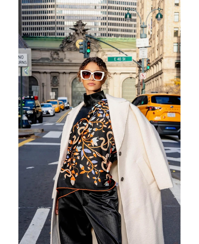 Jessie Zhao New York Double Sided Wool Silk Scarf Of Night's Enchanted Garden