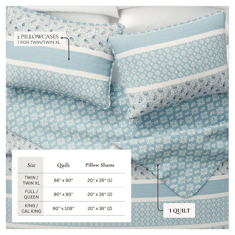 Linery & Co. Stripe Paisley Microfiber Quilt Set With Shams