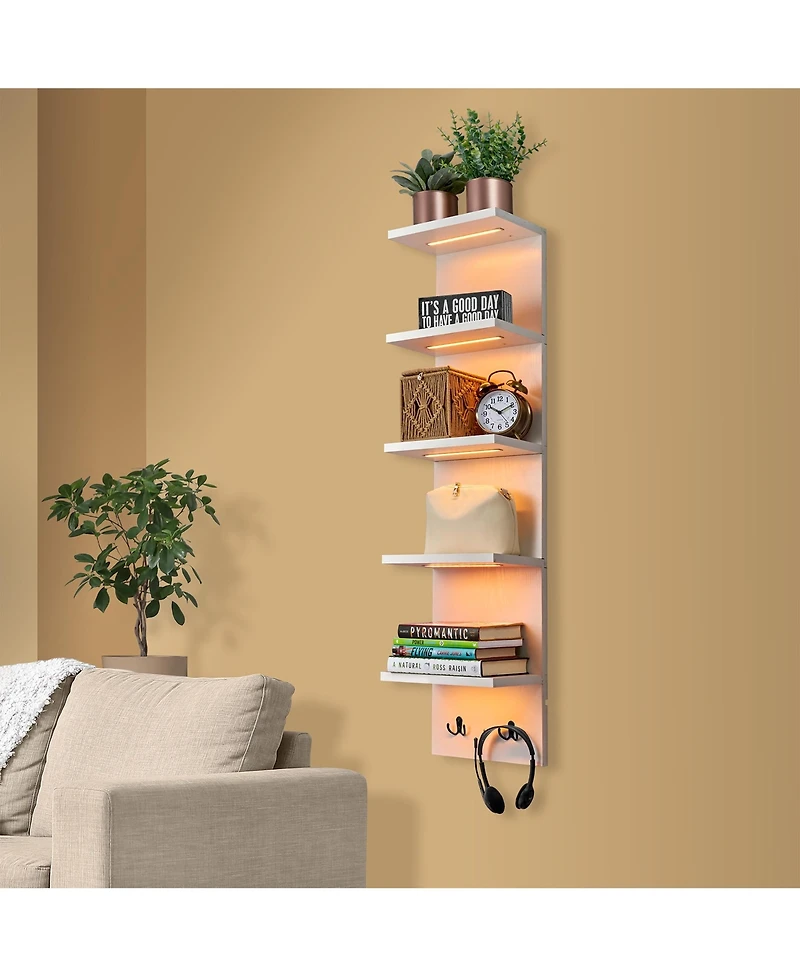 Sorbus 5 Tier Wall Mounted Floating Shelf Unit with Led Lights - Home Decor and Storage Organizer
