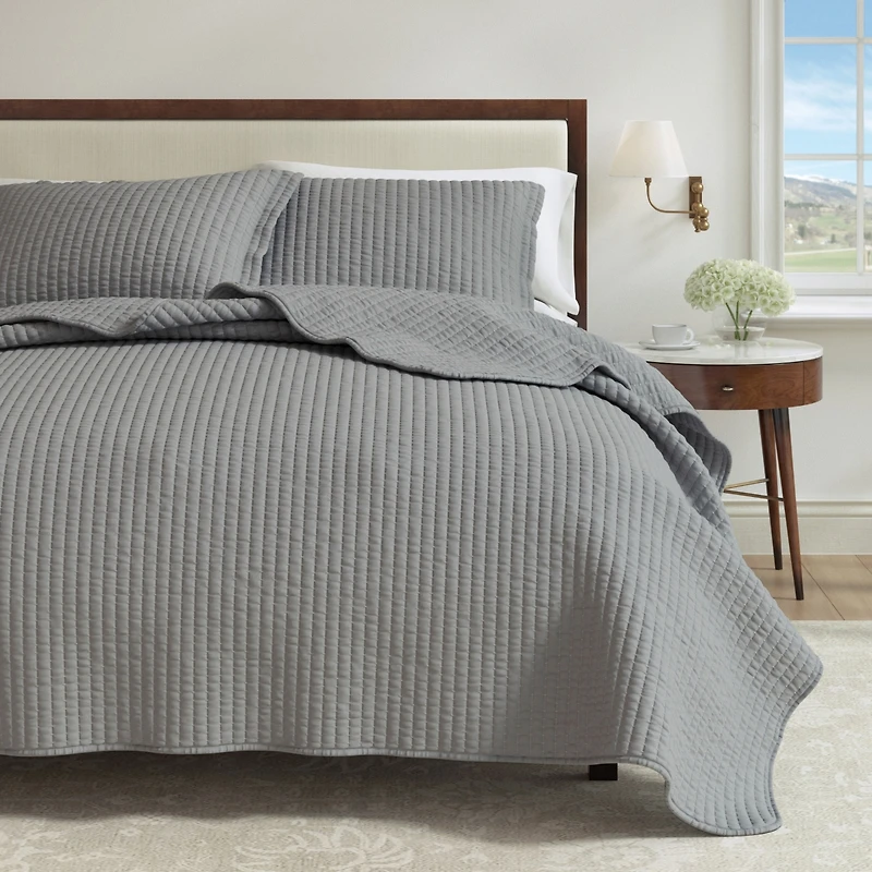 Linery & Co. Detailed Channel Stitch Microfiber Quilt Set With Shams