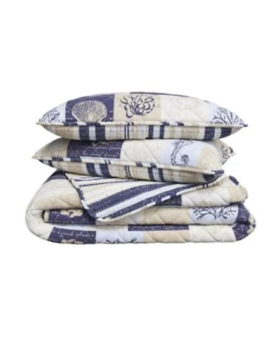 Linery Co. Seashell Patchwork Microfiber 3 Pc Quilt Sham Set