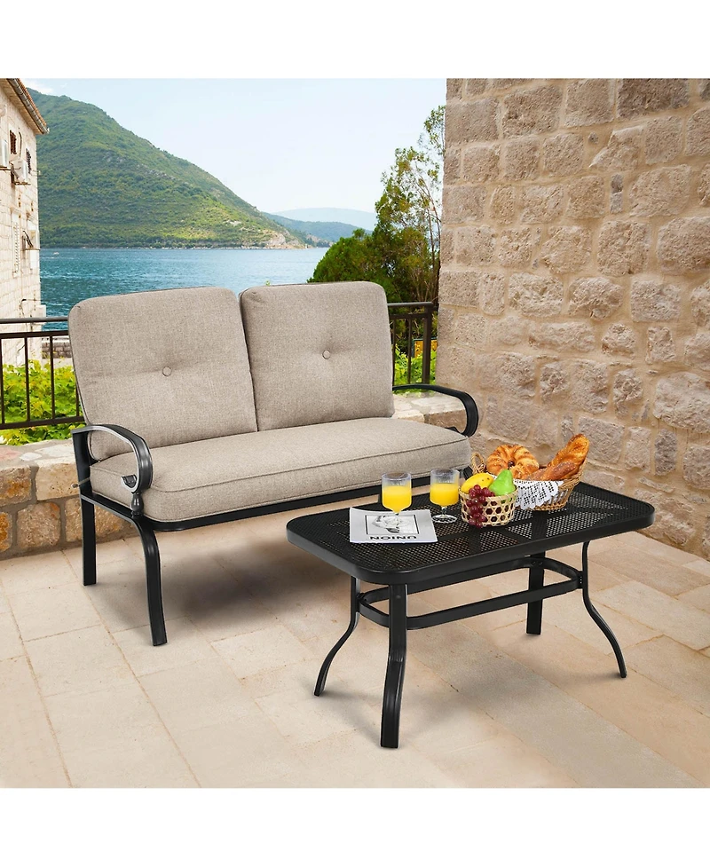 Gymax 2 Piece Outdoor Patio Conversation Sofa Set w/ Cushions & Loveseat & Table Set