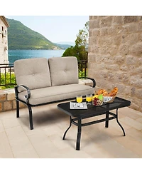 Gymax 2 Piece Outdoor Patio Conversation Sofa Set w/ Cushions & Loveseat & Table Set