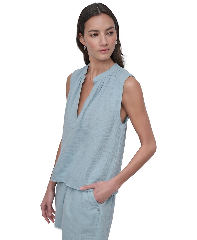 Dkny Jeans Women's Sleeveless Double-Crepe Gauze Crop Top - Mn1