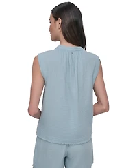Dkny Jeans Women's Sleeveless Double-Crepe Gauze Crop Top - Mn1
