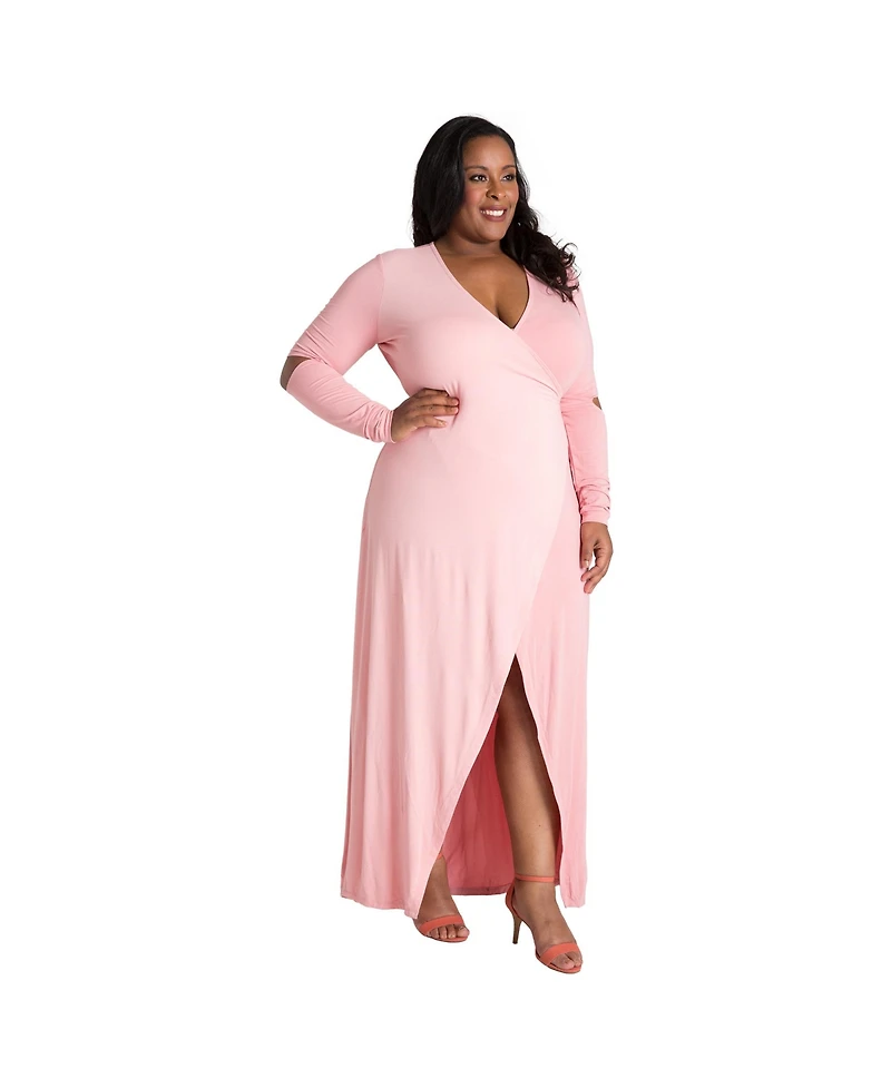 Poetic Justice Plus Size Elbow Cut Out Jersey Wrap Maxi Dress