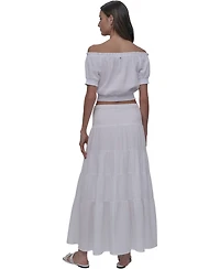 Dkny Jeans Women's Cotton Smocked-Waist Tiered Maxi Skirt