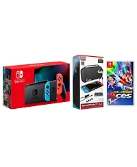 Nintendo Switch 32GB Console Neon Red/Blue Joy-Con Bundle with Surge 11-In-1 Accessory Starter Pack and Mario Tennis Aces