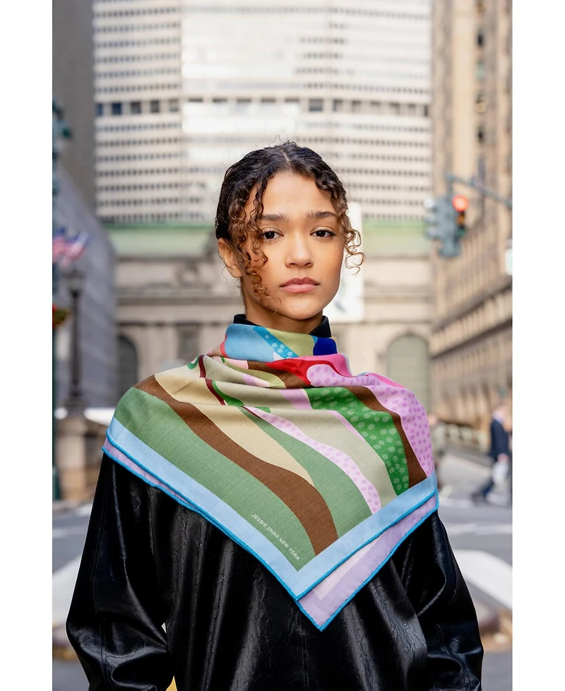 Jessie Zhao New York Double Sided Wool Silk Scarf Of Ocean Breeze
