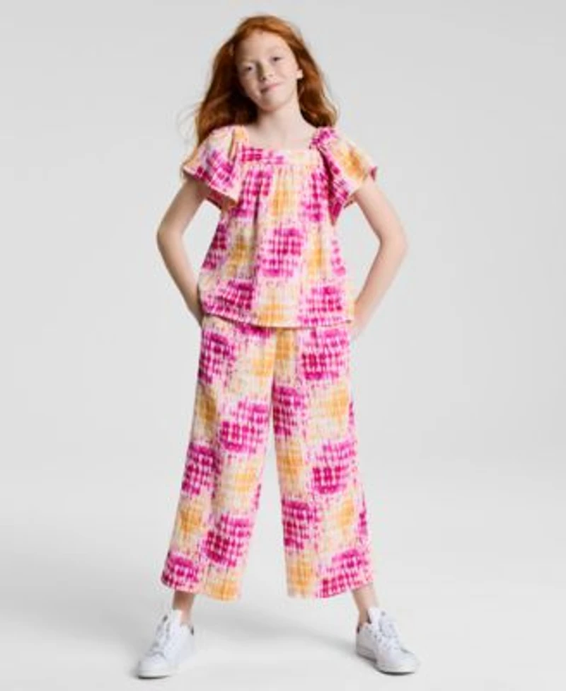 Epic Threads Little Big Girls Coast Dye Flutter Top Wide Leg Cropped Pants Exclusively At Macys