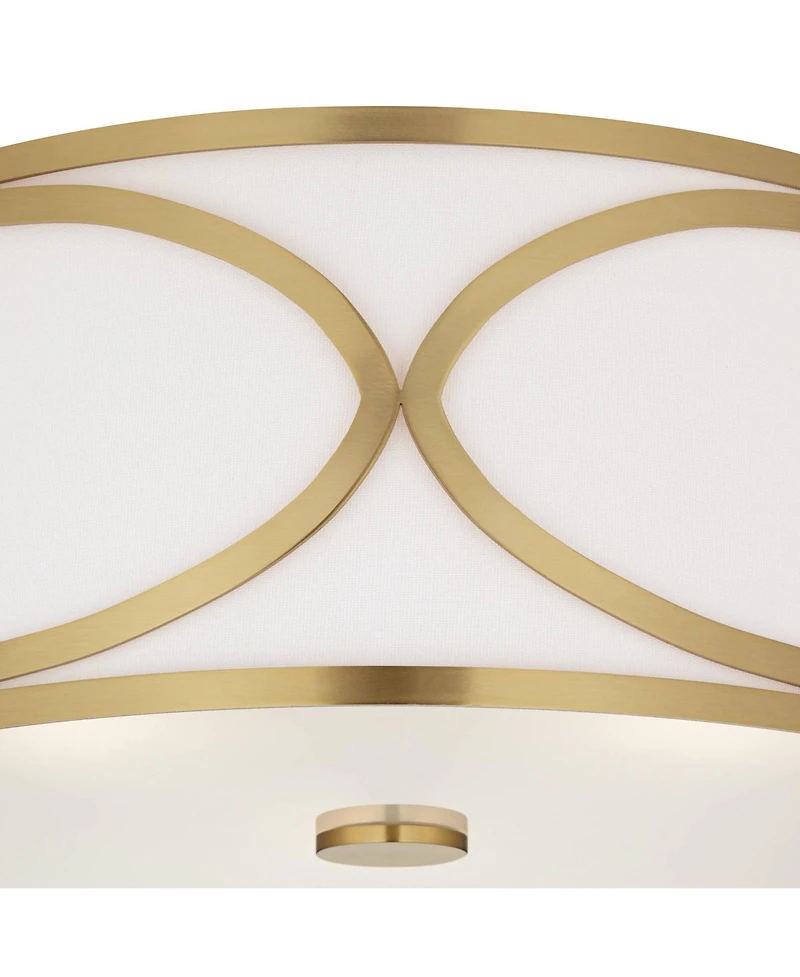 Possini Euro Design Whinn 15" Modern Flush-Mount Ceiling Light Fixture Kitchen Foyer Hallway Drum Round Warm Brass Finish Metal