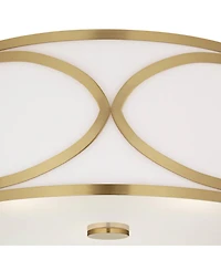 Possini Euro Design Whinn 15" Modern Flush-Mount Ceiling Light Fixture Kitchen Foyer Hallway Drum Round Warm Brass Finish Metal