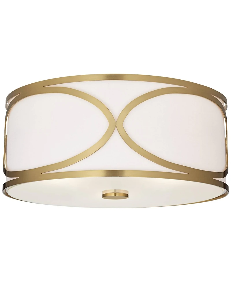 Possini Euro Design Whinn 15" Modern Flush-Mount Ceiling Light Fixture Kitchen Foyer Hallway Drum Round Warm Brass Finish Metal