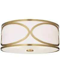 Possini Euro Design Whinn 15" Modern Flush-Mount Ceiling Light Fixture Kitchen Foyer Hallway Drum Round Warm Brass Finish Metal