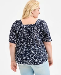 Style & Co Plus Printed Square-Neck Top, Exclusively at Macy's