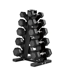 HolaHatha 5, 10, 15, 20 & 25 Pound Hexagonal Dumbbell Weight Set w/Rack, Black
