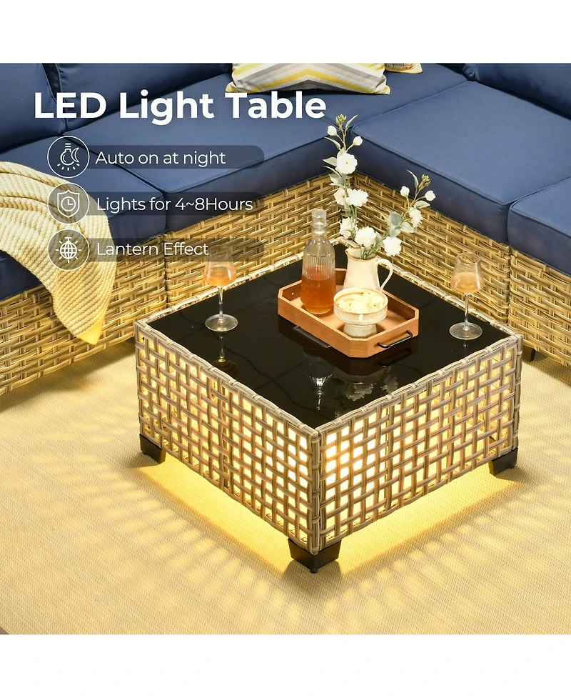 Xizzi Outdoor Patio Furniture Set,6 Pieces Rattan Sectional Set,Outside Coversation Set with Extra Deep Sofa Couch and Solar C