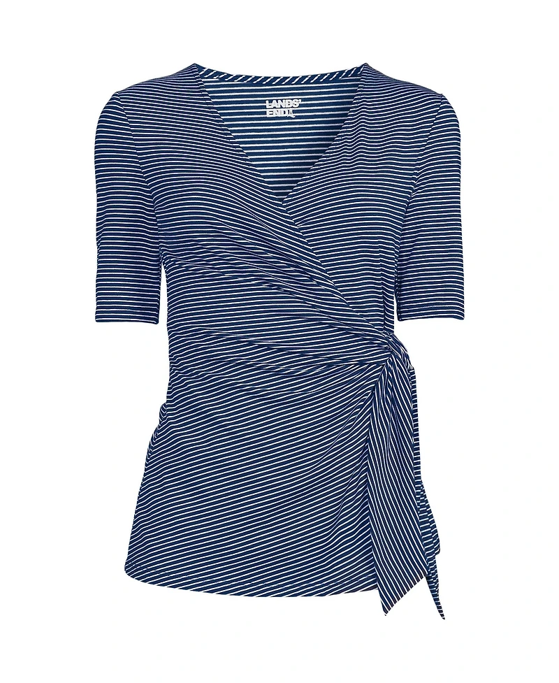 Lands' End Plus Size Elbow Sleeve Lightweight Jersey Side Tie Blouse
