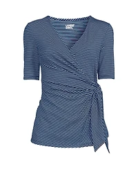 Lands' End Plus Size Elbow Sleeve Lightweight Jersey Side Tie Blouse