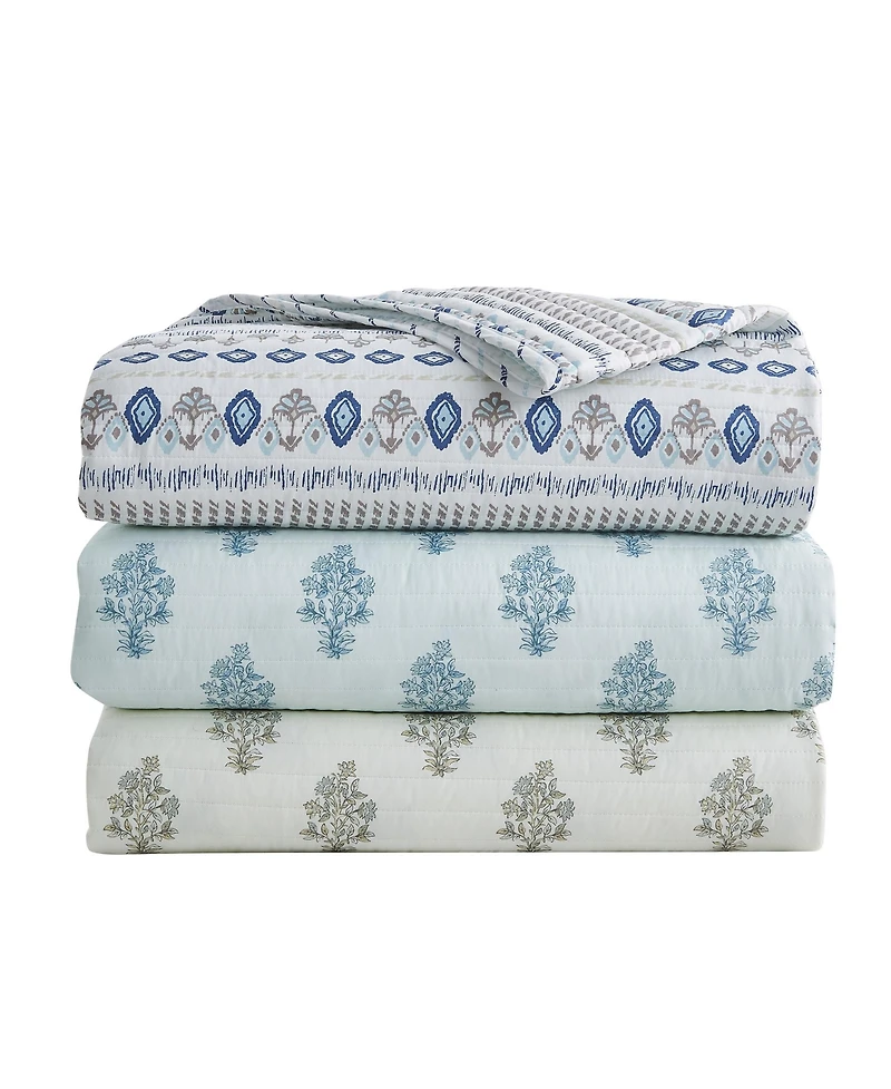 Linery & Co. Floral Stripe Printed Reversible Stitched Quilt Set with Shams