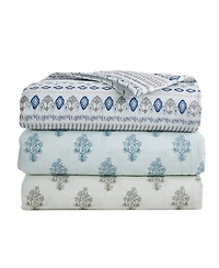 Linery & Co. Floral Stripe Printed Reversible Stitched Quilt Set with Shams