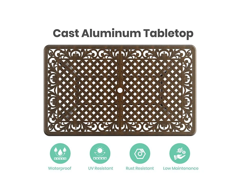 7-Piece Cast Aluminum Outdoor Patio Dining Set with Brown Cushions