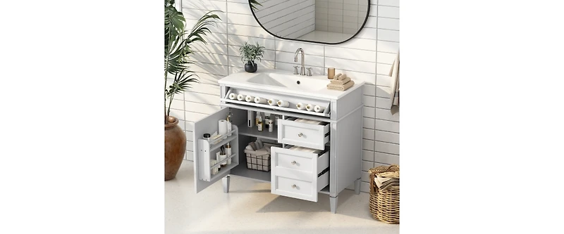 30" Bathroom Vanity with Sink Top, Bathroom Cabinet with Open Storage Shelf and Two Drawers