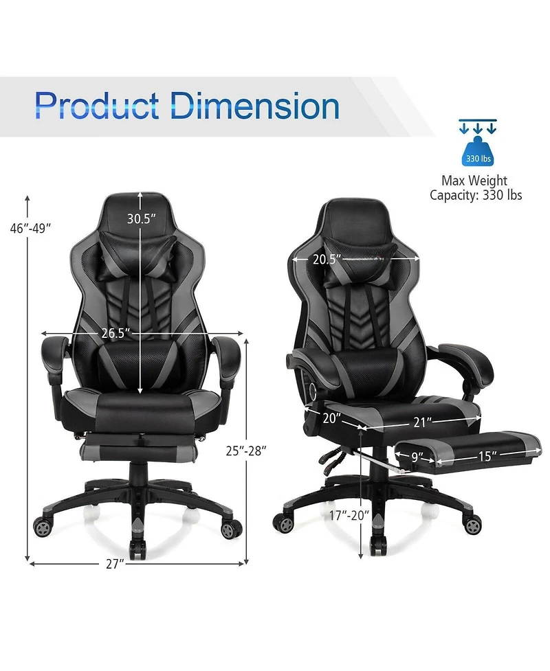 Adjustable Gaming Chair with Footrest for Home Office