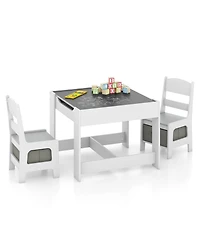 Kids Table Chairs Set With Storage Boxes Blackboard Whiteboard Drawing