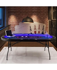 Foldable 10-Player Poker Table with Led Lights and Usb Ports Ideal for Texas Casino