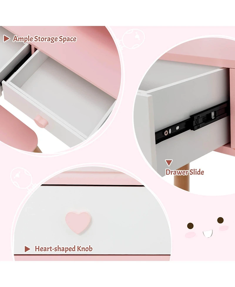 2 in 1 Wooden Princess Kids Vanity Set with Mirror
