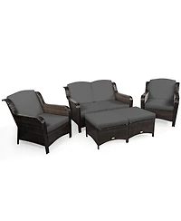 Gymax 5 Piece Outdoor Patio Rattan Conversation Sofa Furniture Set w/ Cushions