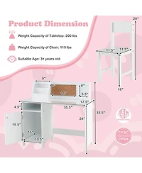 Wooden Kids Study Desk and Chair Set with Storage Cabinet and Bulletin Board