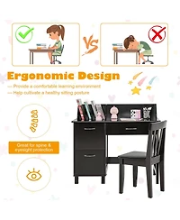 Kids Wooden Writing Furniture Set with Drawer and Storage Cabinet