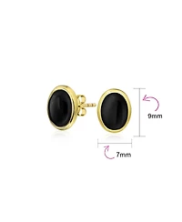 Bling Jewelry 7x9 Mm Black Onyx Turquoise Amber Oval Stud Earrings 14K Gold Silver