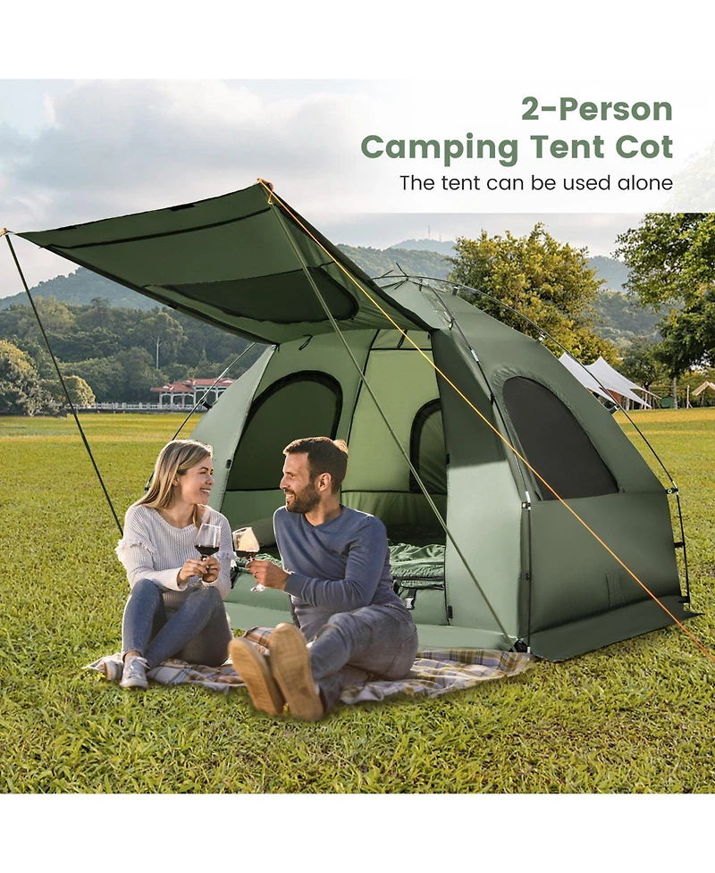 Camping Tent Cot, 5-in-1 Folding Camping Bed with Air Mattress, Pillow, Sleeping Bag, Waterproof Elevated Tent Shelter, Portable Outdoor Sleeping Cot
