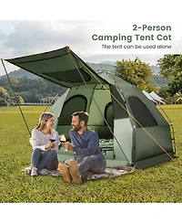 Camping Tent Cot, 5-in-1 Folding Camping Bed with Air Mattress, Pillow, Sleeping Bag, Waterproof Elevated Tent Shelter, Portable Outdoor Sleeping Cot