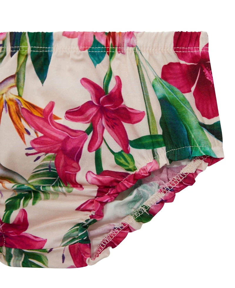 Guess Baby Girls 2-Piece Mixed Fabric Short Sleeve Dress with Printed Bloomer Set