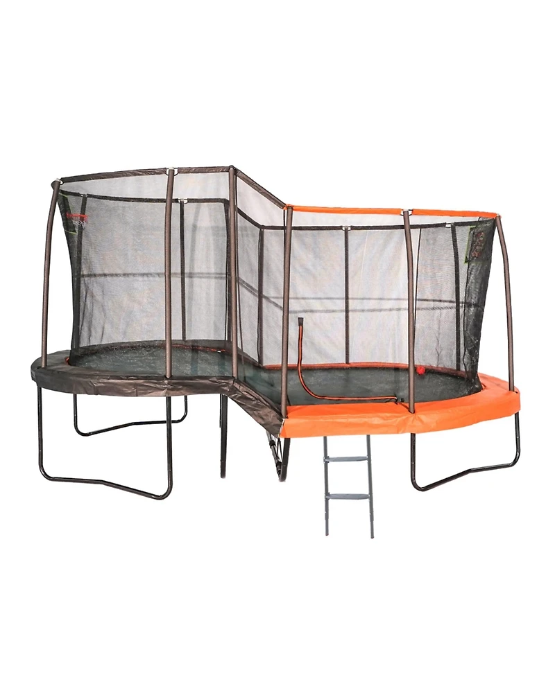 JumpKing 10ft x 17ft Giant Oval Multi Level Heavy Duty Big Backyard Trampoline With Enclosure, Toss Game, and Hoop