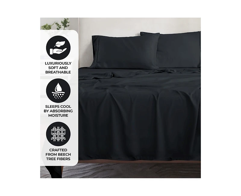 Superior Modal From Beechwood 300 Thread Count Lightweight Cooling Solid Extra Deep Pocket Bed Sheet Set