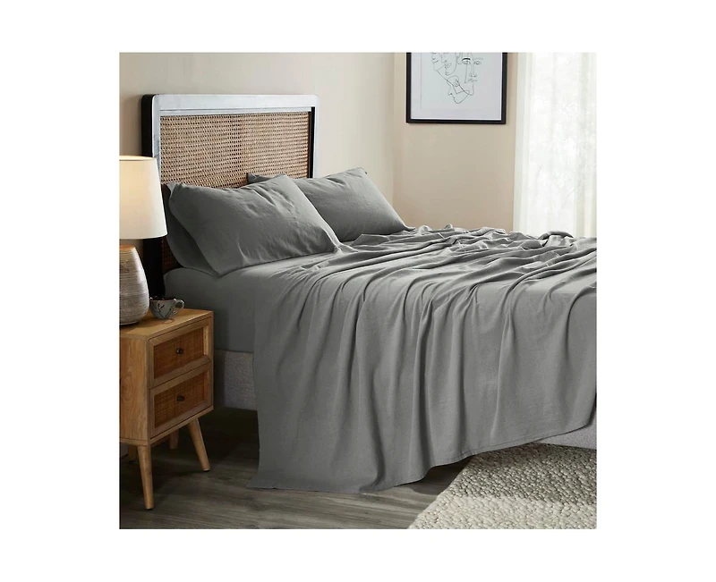 Superior Cotton Linen Blend Deep Pocket Bed Sheet Set, California King