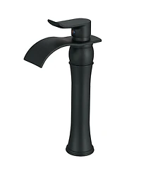 Waterfall Single Hole Single-Handle Low-Arc Bathroom Faucet With Supply Line in Matte Black