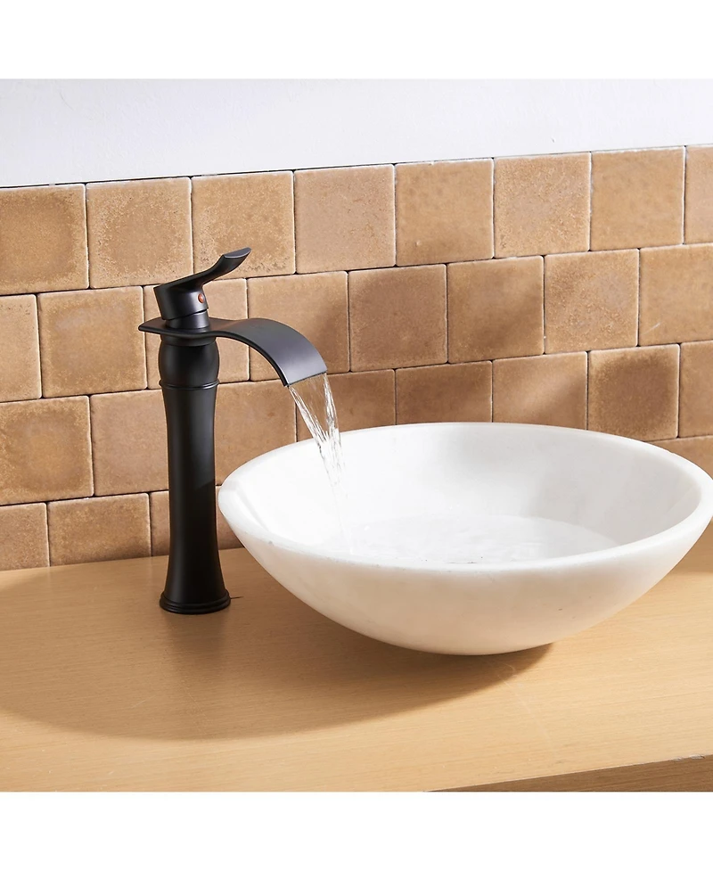 Waterfall Single Hole Single-Handle Low-Arc Bathroom Faucet With Supply Line in Matte Black