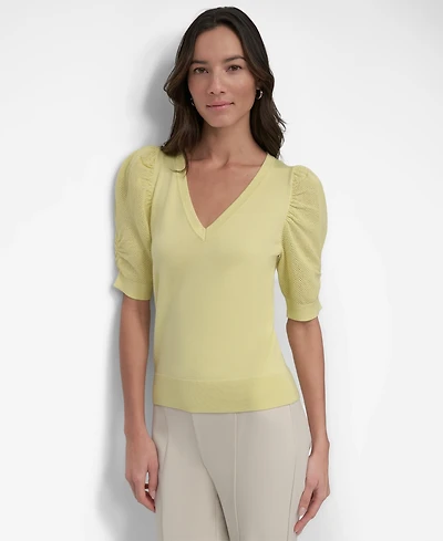 Dkny Women's Puff-Sleeve V-Neck Sweater