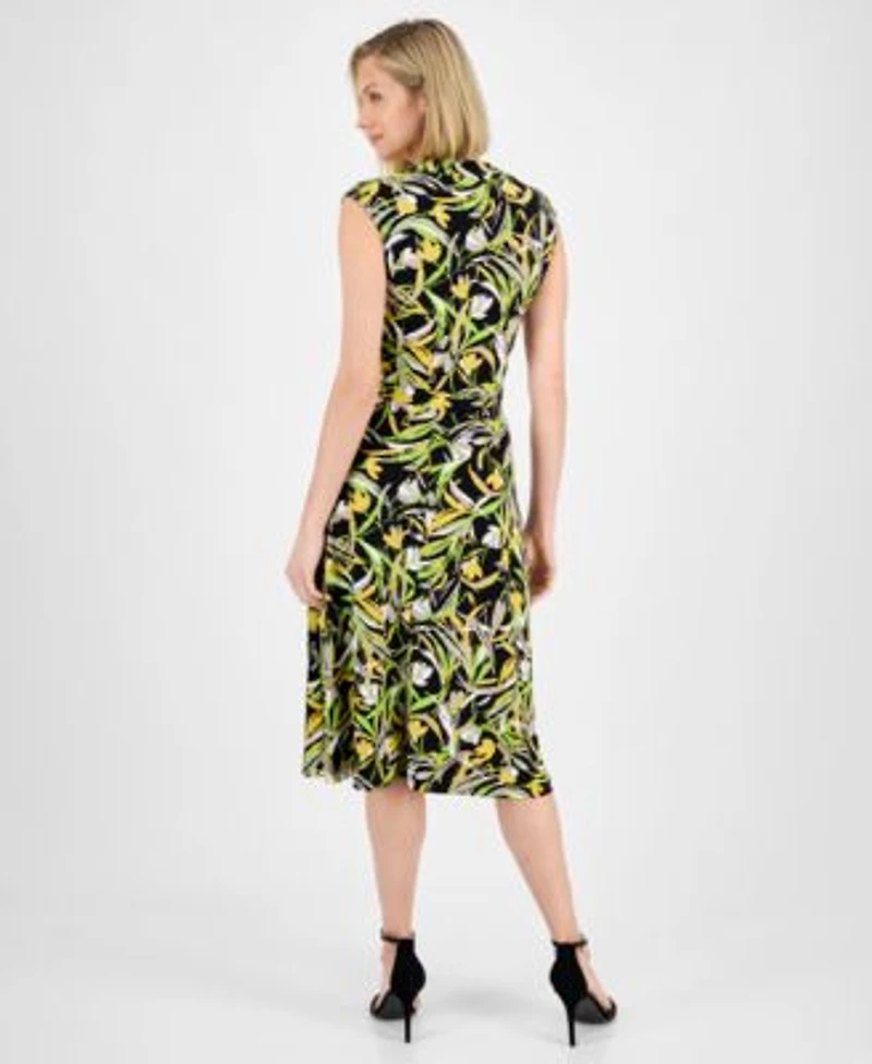 Kasper Womens Printed Cowlneck Top Midi Skirt